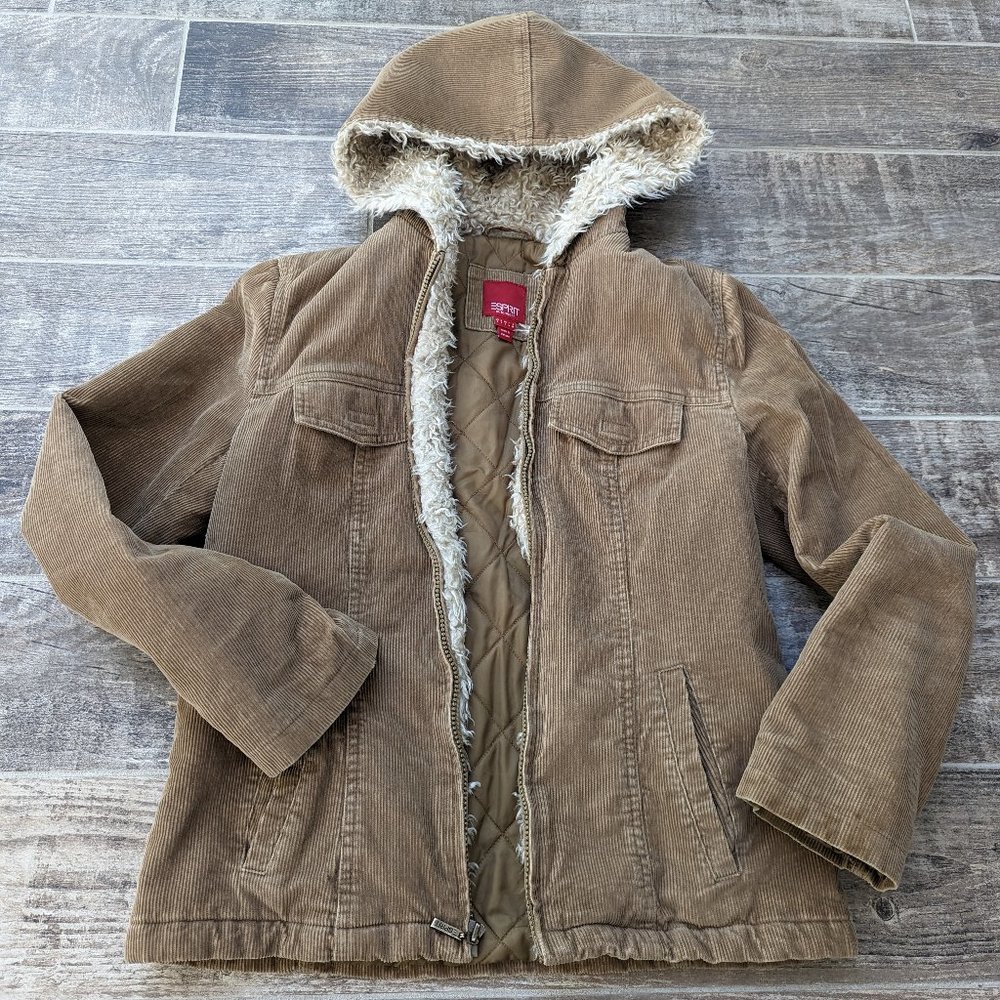 ESPRIT OUTERWEAR - Vintage Tan Corduroy - Women's Small Hooded Jacket